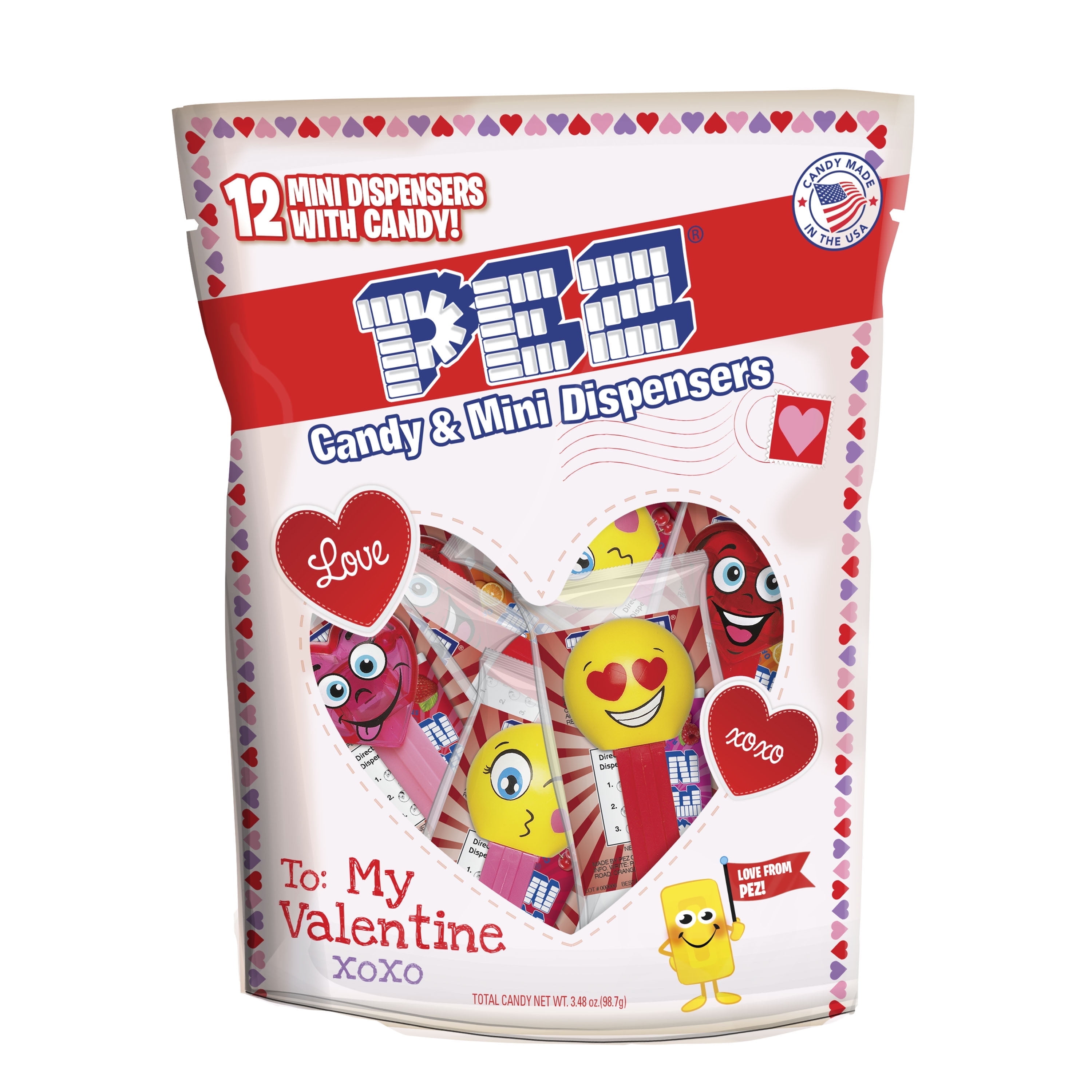 PEZ Candy Valentines Party Bag for Kids, 12 Heart Themed