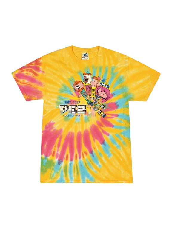 PEZ® Collectibles Tie-Dye Graphic T-Shirt, Colorful Retro Candy Logo Tee, Vintage Sweets Apparel, Medium