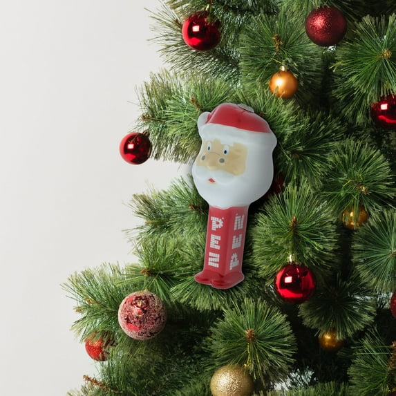 PEZ Santa Decoupage Holiday Ornament, 4.5 inches Tall, Molded Plastic, Red, White, Novelty Ornament