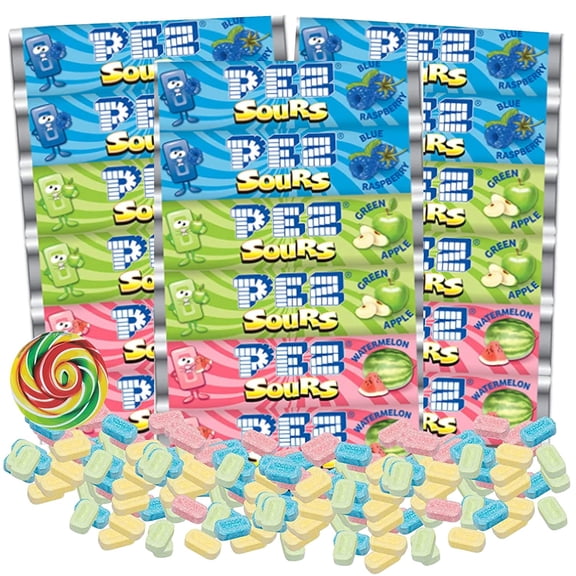 PEZ Sour Refill Candy, Birthday Party Candy, 3 Pack of Sleeves, 18 Count