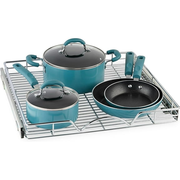 PEZGO Pull out Cabinet Organizer with Steel Metal Chrome Finish 22”W x 21”D