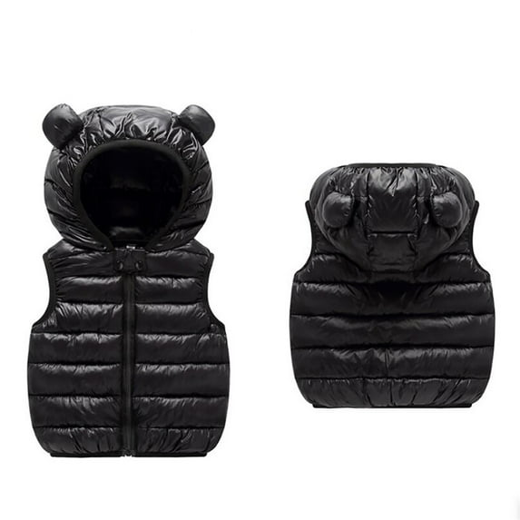 PEZHADA Girls Warm Vest Winter Boys Thicken Waistcoat Kids Outerwear Vest Cotton Jackets Black