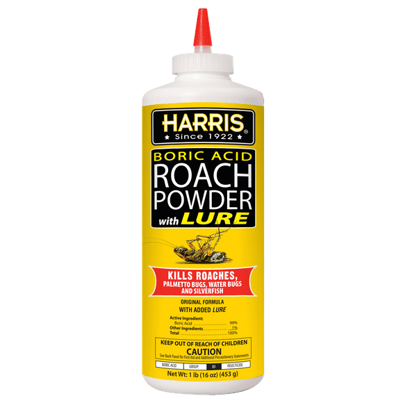 Harris Boric Acid Roach Killer Powder with Lure, Indoor Use, 16oz