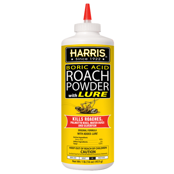 Harris Boric Acid Roach Killer Powder with Lure, Indoor Use, 16oz
