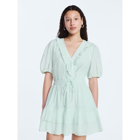 Women's Tiered Ruffle Mini Dress with Short Puff Sleeves, Sizes XS-XXL