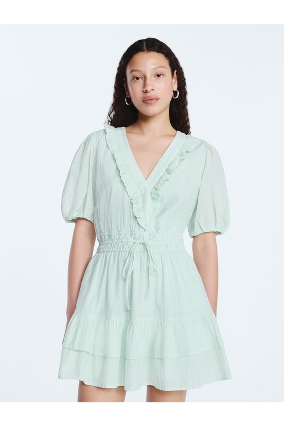 Women's Tiered Ruffle Mini Dress with Short Puff Sleeves, Sizes XS-XXL