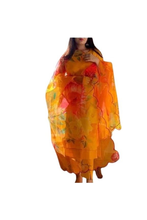 PF THE FASHION TRENDZ Women's Solid Art Silk Blend Kurti Pant with Flower Printed Dupatta Set (in, Alpha, XL, Musturd)