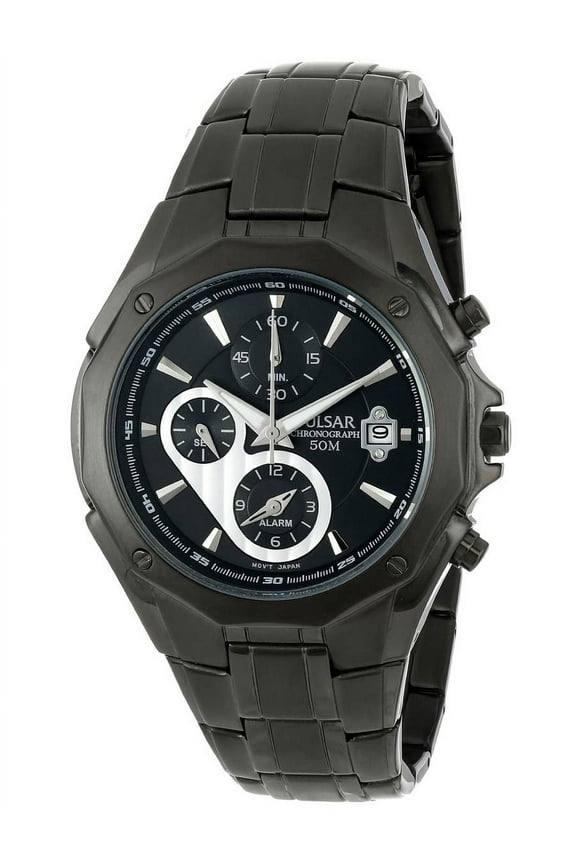 PF3961 Men's Business Black Dial Black IP Steel Bracelet Chronograph Alarm Watch