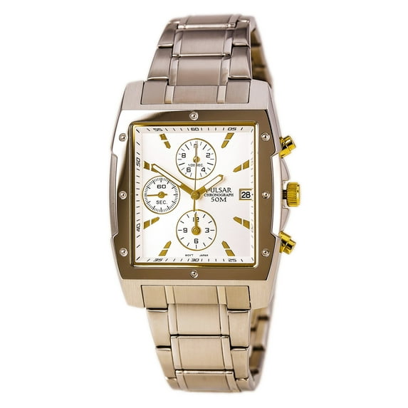 PF8341 Men's Casual Square Chronograph Silver Dial Stainless Steel Bracelet Watch