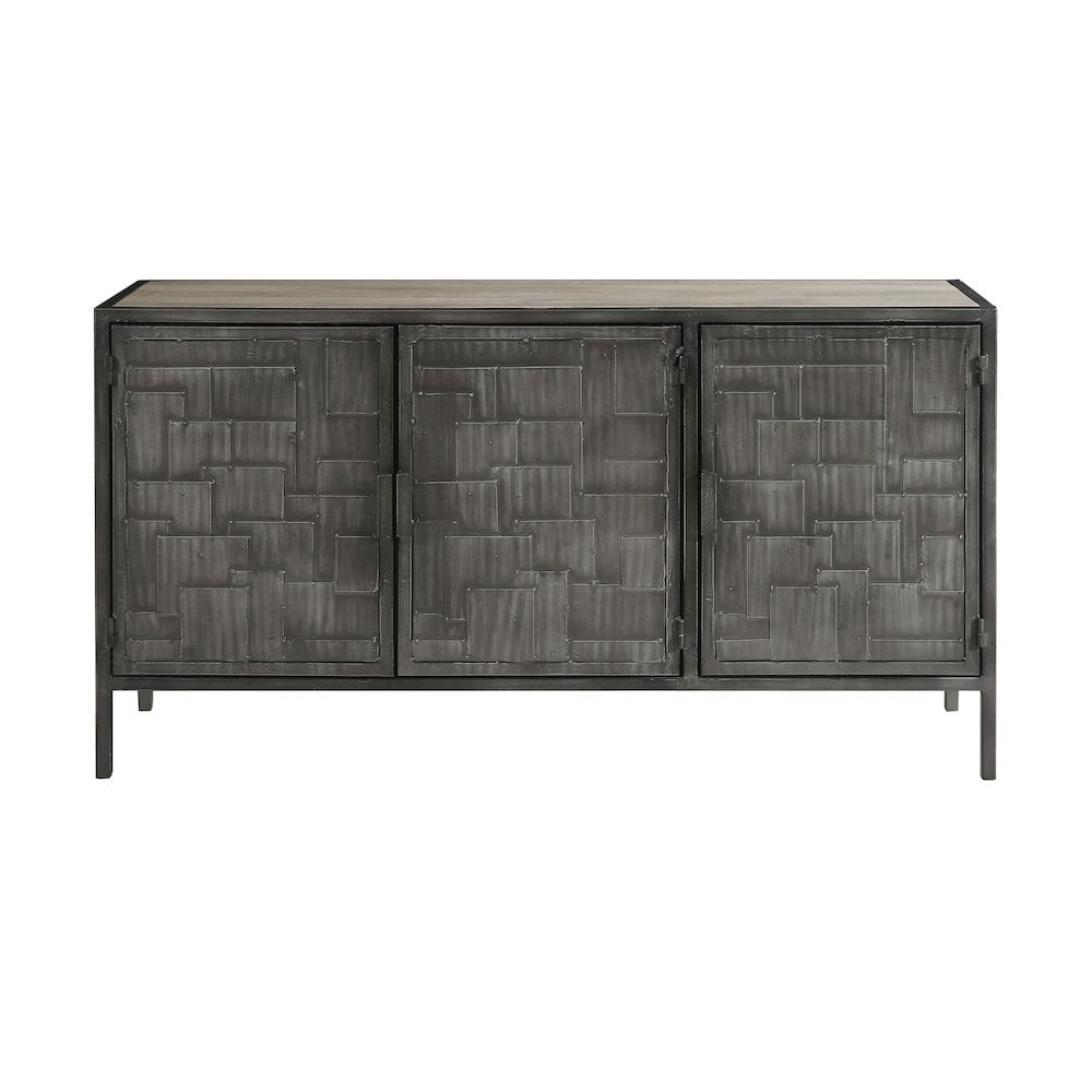 Gray Mango Wood and Metal 3-Door Sideboard