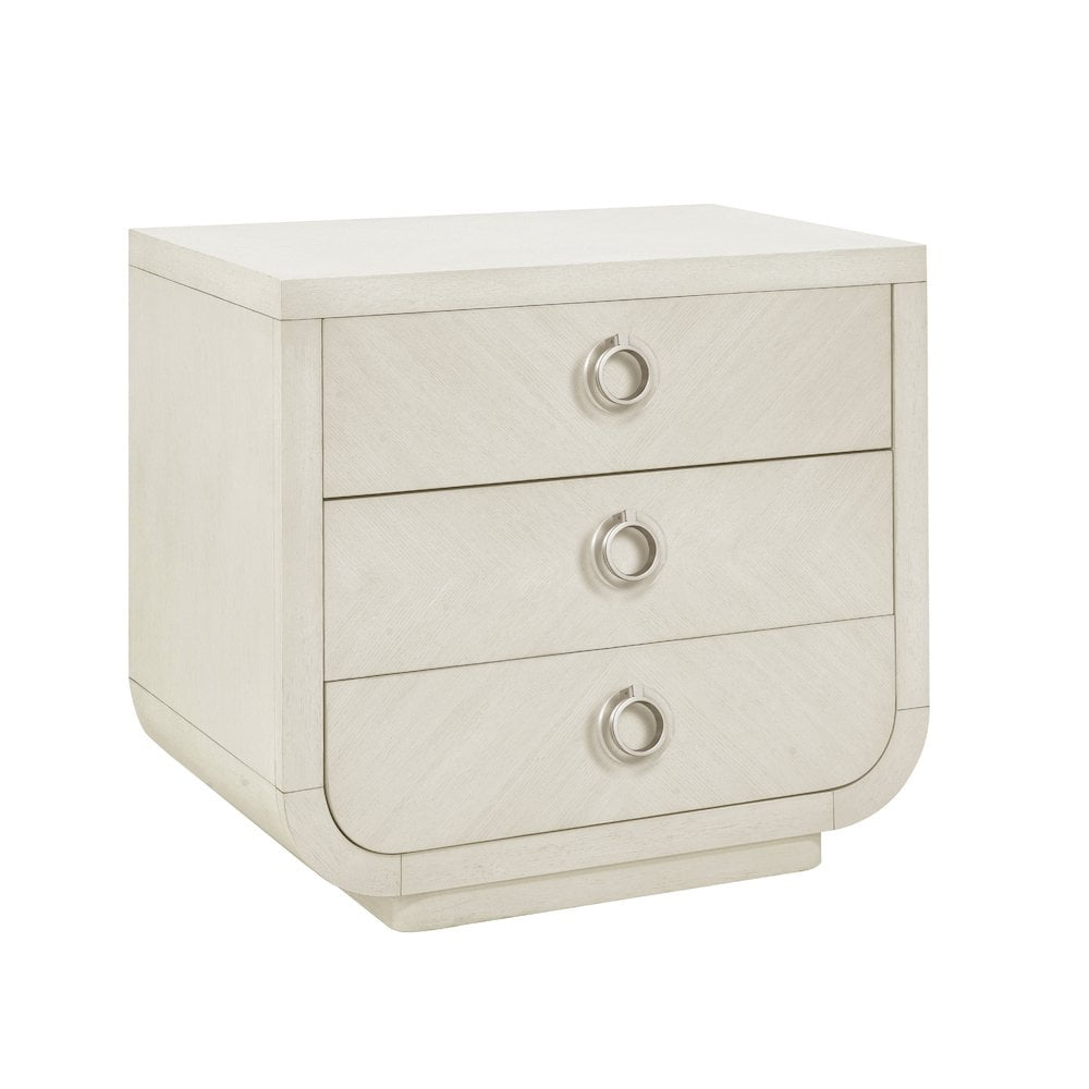 White Transitional 3-Drawer Nightstand with USB Port