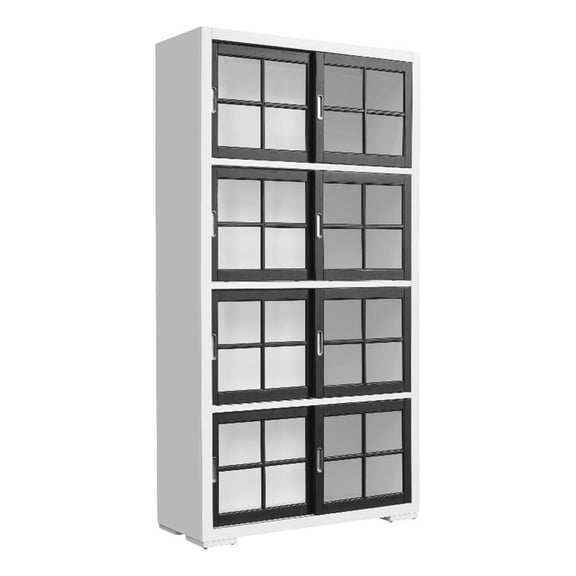 Contemporary 4-Shelf Sliding Door Bookcase in White Wood by Pulaski Furniture