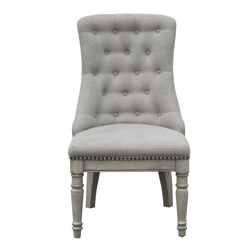 Gray Upholstered Button-Tufted Host Chair with Wood Legs