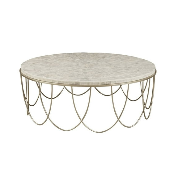 PFC Round Stone Top Cocktail Table with Decorative Metal Base