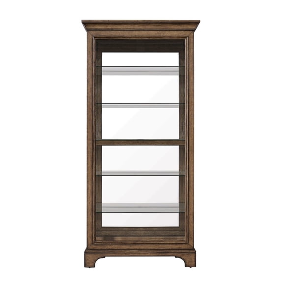 Traditional Wood Framed Sliding Door Curio in Brown w/ LED Light by Pulaski