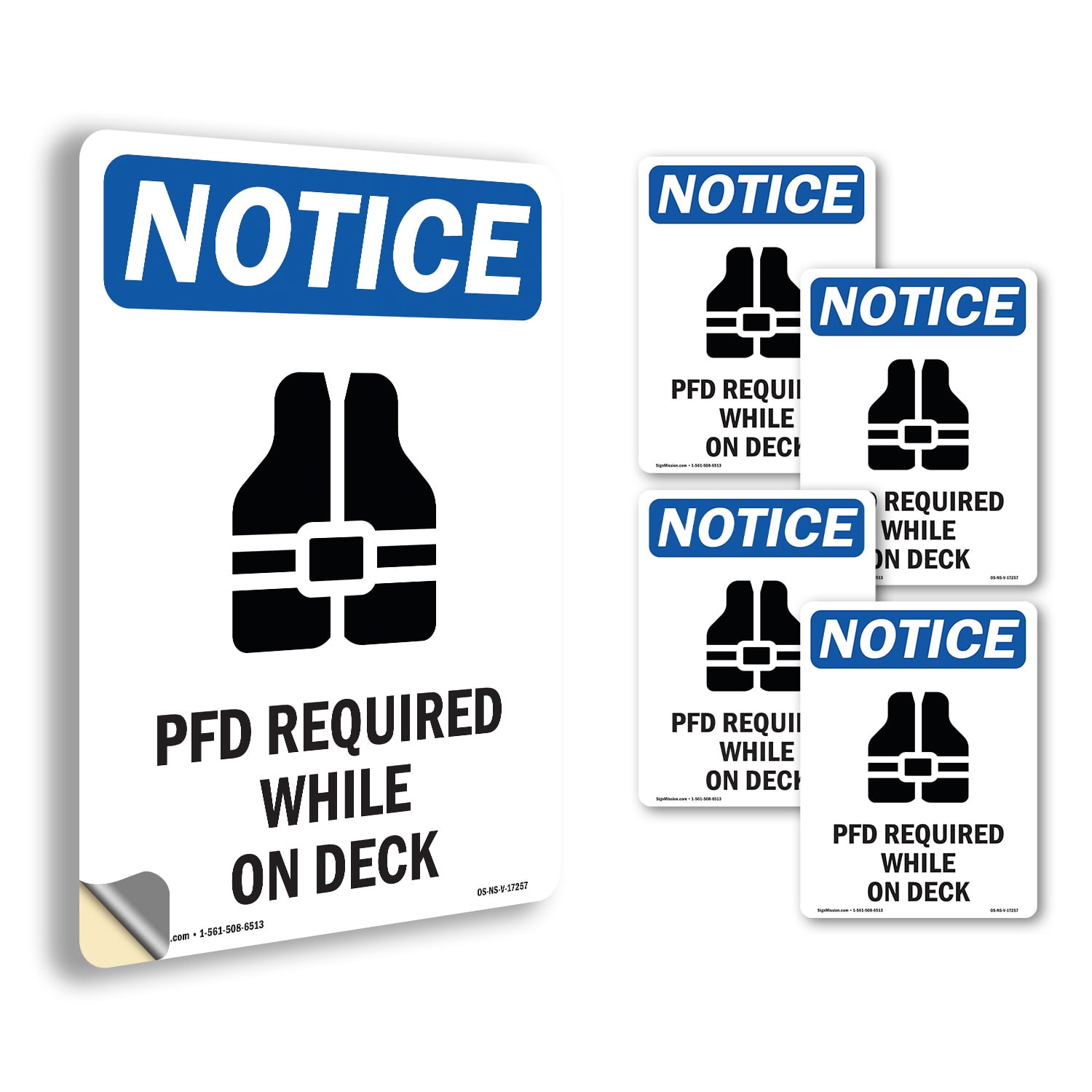 Ffe In Pfd PFD Required While On Deck With Symbol OSHA Notice Vinyl Decal Label 5 ...