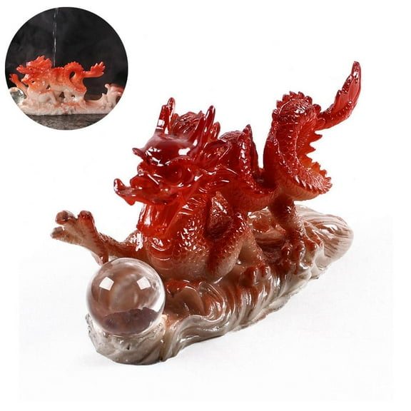 PFDDRW 2024 Chinese Auspicious Money Dragon Statuette Resin Sculpture Feng Shui Decor (Red)