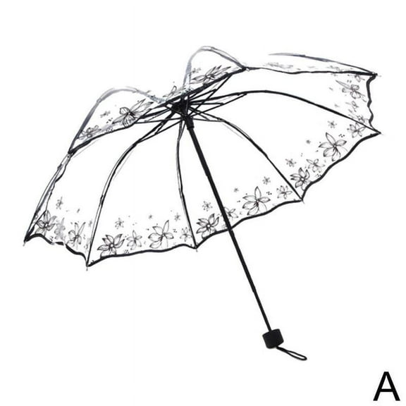 PFDDRW Manual Black Summer Flowers Transparent Umbrella Female Folding Umbrella Manual Black Summer Flowersblack