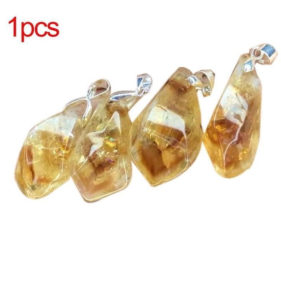 PFDDRW Natural Citrine Pendan Gemstones Healing Reiki Chakra Point Beads < { yellow