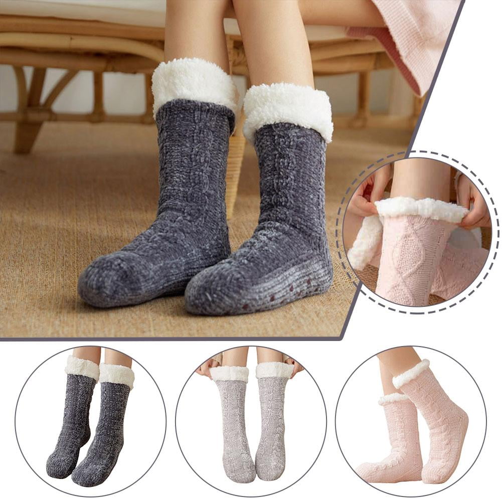 PFDDRW Womens Thick Knit Winter Sherpa Fleece Slipper Socks Grippers