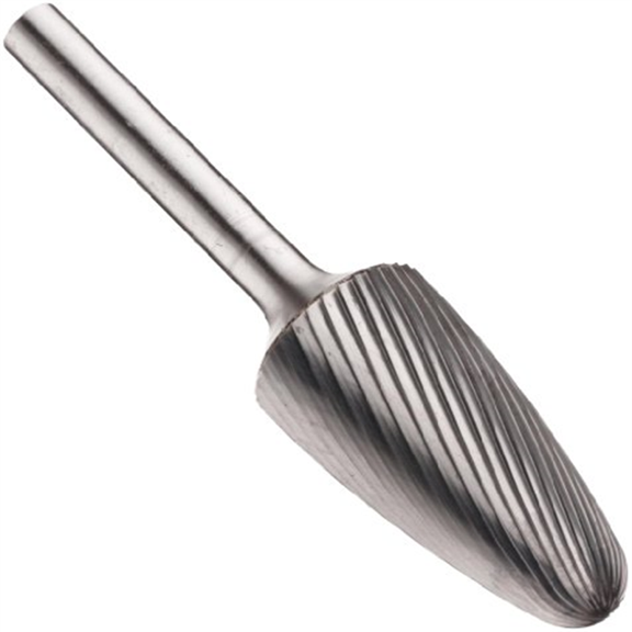 PFERD Tree Carbide Bur, Uncoated (Bright) Finish, Single Cut, Radius End, 1/8" Shank, 1/8" Head Diameter, 1/2" Head Length (SF-42)