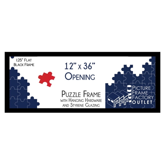 PFF PictureFrameFactoryOutlet - 12x36 Inch - Premium 1.25" Black Profile - Picture Frame for Artwork, Puzzles, Photos, Certificates