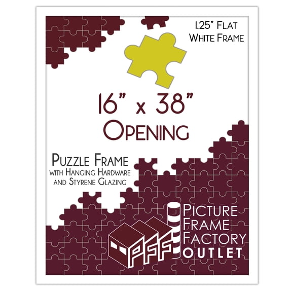 PFF PictureFrameFactoryOutlet - 16x38 Inch - Premium 1.25" White Profile - Picture Frame for Artwork, Puzzles, Photos, Certificates