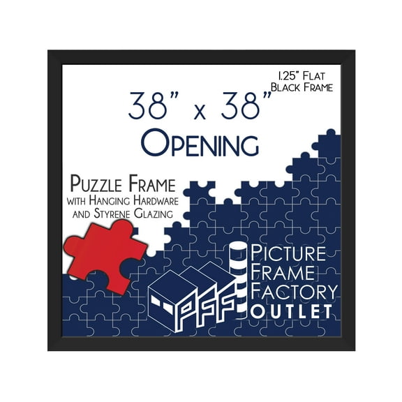 PFF PictureFrameFactoryOutlet - 38x38 Inch - Premium 1.25" Black Profile - Picture Frame for Artwork, Puzzles, Photos, Certificates