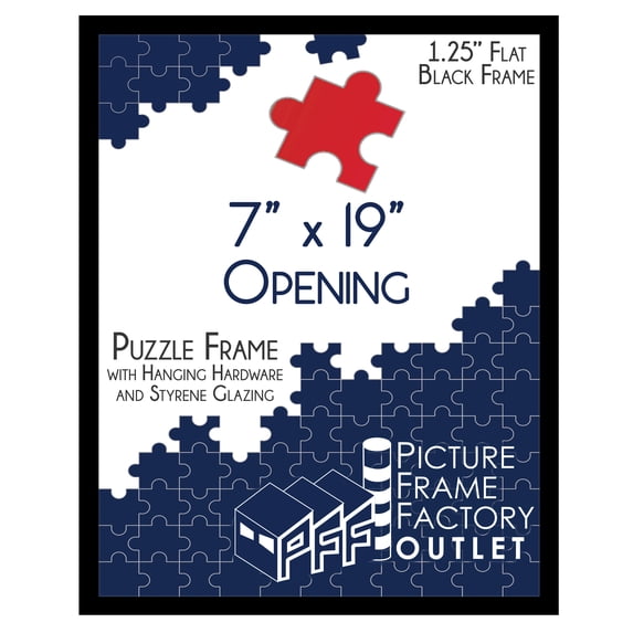 PFF PictureFrameFactoryOutlet - 7x19 Inch - Premium 1.25" Black Profile - Picture Frame for Artwork, Puzzles, Photos, Certificates