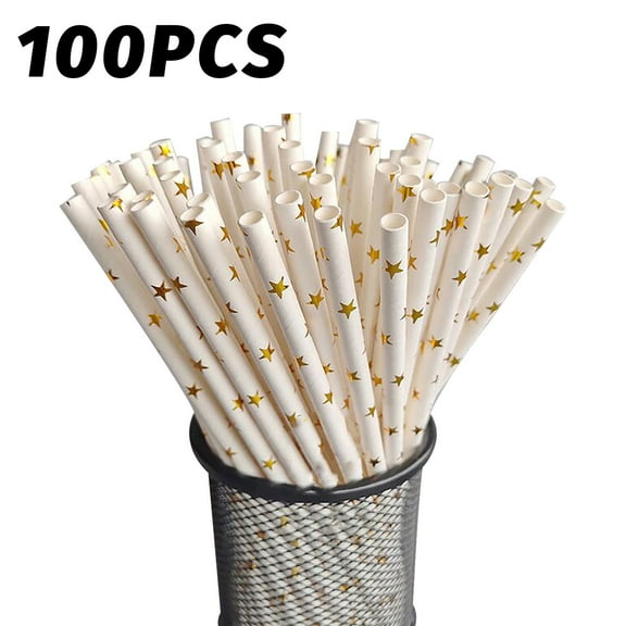 PFFRIZ 100PCS Disposable Paper Straw Color Coated GIlt Paper Drink Straw Clearance(B)