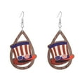 thumbnail image 1 of PFFRIZ American Flag Drop Dangle Earrings Wood, Independence Day Patriotic Earrings 4th of July Wooden Leather Red White Clearance（B）, 1 of 2