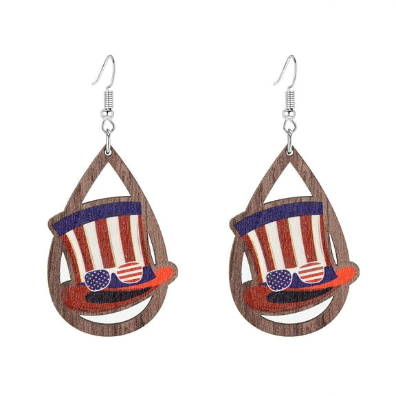 PFFRIZ American Flag Drop Dangle Earrings Wood, Independence Day Patriotic Earrings 4th of July Wooden Leather Red White Clearance(B)