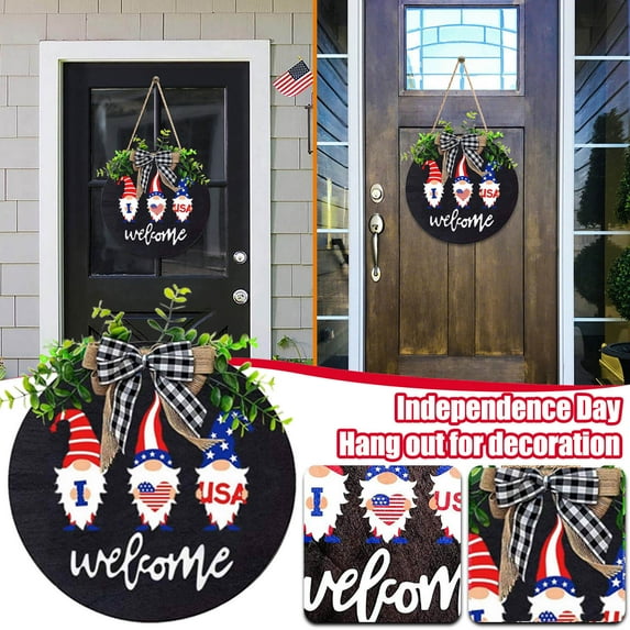 PFFRIZ Independence Day Memorial Hanging Door Wreath Independence Day Wreath Porch Decoration Front Door Outdoor Hanging Wreath Decor Patriotic Wreath