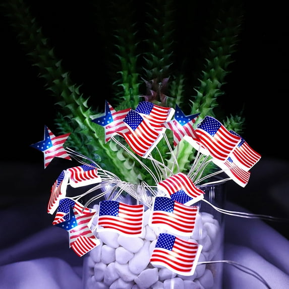 PFFRIZ LED Red White and Blue Star Fairy Lights Battery Operated with Remote Control 4th of July Decorations Patriotic Clearance(C)