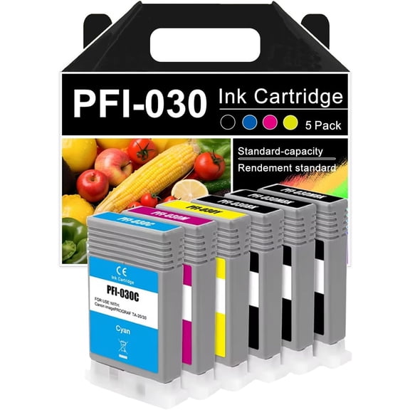 PFI-030 Ink Cartridges Compatible for Canon PFI-030 MBK Bk C M Y Ink Cartridge Work for Canon ImagePROGRAF TA-20 TA-30 Printer