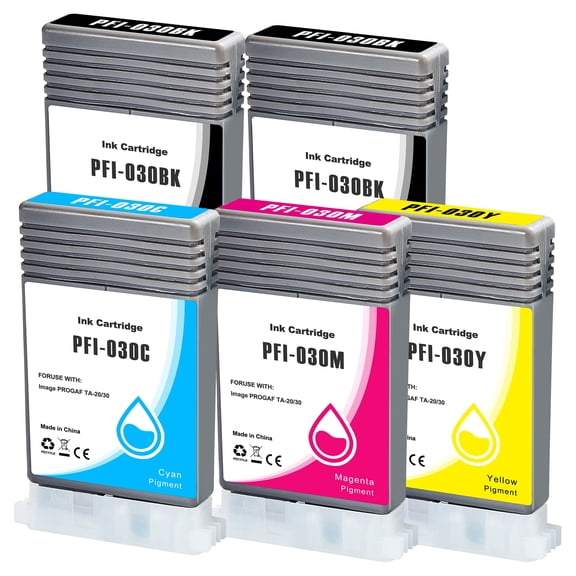 PFI-030 Ink Tank PFI030 Ink Cartridge Replacement for Canon PFI030 Image PROGRAF TA-20 TA-30 Printer(5 Pack)