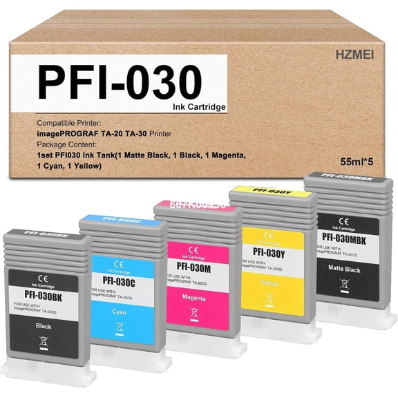 PFI 030 PFI-030 Ink Cartridge Compatible for Canon PFI-030MBK PFI-030BK PFI-030C PFI-030M PFI-030Y with Canon TA-20 TA-30 Printer