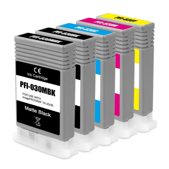 PFI-030 PFI030 Ink Cartridge Set Replacement for PFI030 Ink PFI-030MBK PFI-030BK PFI-030C PFI-030M PFI-030Y Compatible for imagePROGRAF TA-20 TA-30 TM-240 TM-340 (5-Pack, MBK/BK/M/C/Y)