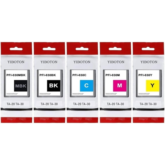 PFI-030 PFI030 Ink Cartridges PFI-030MBK PFI-030BK PFI-030C PFI-030M PFI-030Y Compatible for Canon ImagePrograf TA-20 TA-30 Printer(4 Pack)