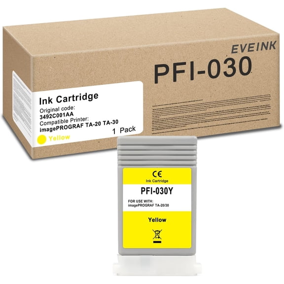 PFI-030 Pigment Ink Cartridge(55ml) Replacement for PFI-030Y PFI030 Yellow Ink Tank Compatible with imagePROGRAF TA-20 TA-30 Printer(1-Pack,Yellow)
