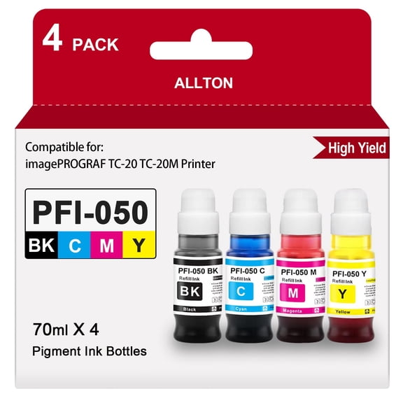 PFI-050 PFI050 Ink Refill 4-Pack PFI-050 Pigment Ink Tank Set Replacement for Canon imagePROGRAF TC-20 TC-20M TC-21/21M Printer(4-Pack)