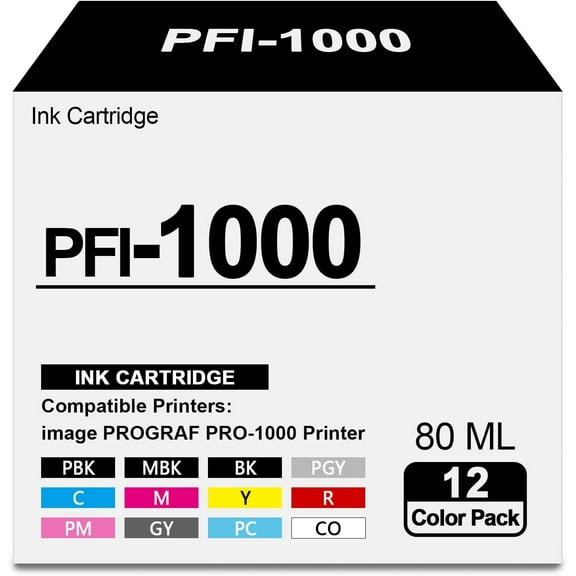 PFI-1000 Ink Cartridges PFI 1000 PFI1000 Ink with Chip Replacement for Canon ImagePROGRAF PRO 1000 Ink(12-Pack,80ml)