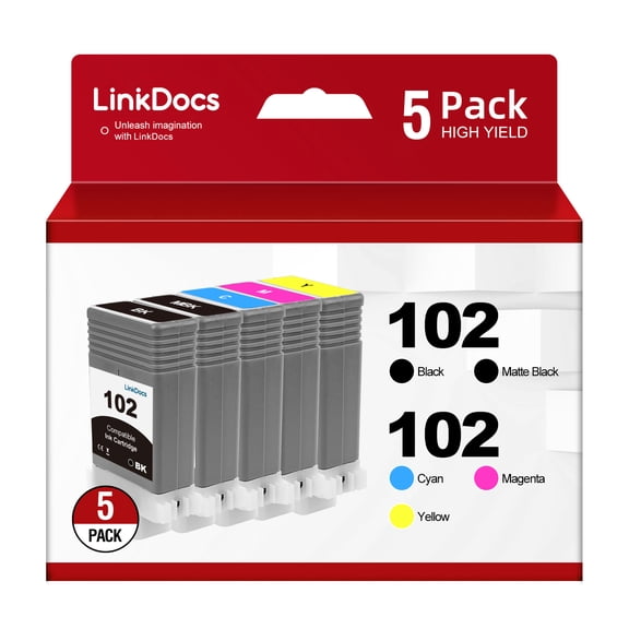 PFI-102 PFI102 Ink Cartridges Replacement for Canon PFI-102MBK PFI-102BK PFI-102C PFI-102M PFI-102Y Work for imagePROGRAF IPF500 IPF510 IPF600 IPF605 IPF610 IPF700 IPF710 IPF720 Printer(5Pack 5x130ml)