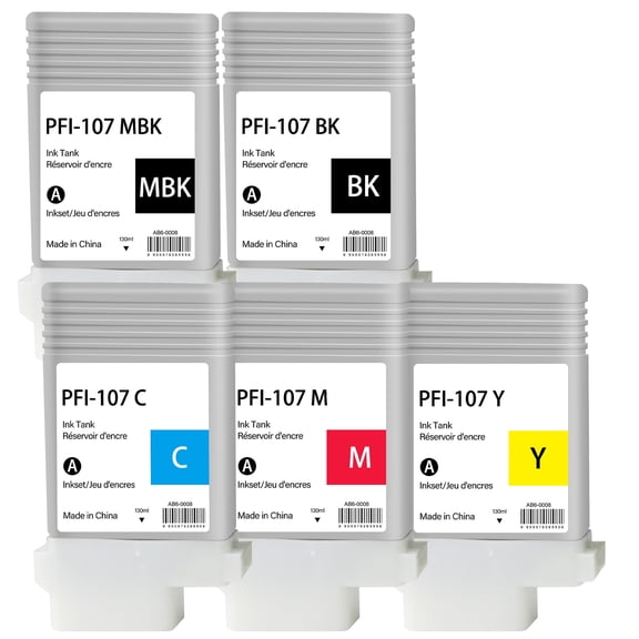 PFI107 Ink Cartridge Replacement for Canon Image PROGRAF iPF670 iPF680 iPF685 iPF770 iPF780 iPF785 Printer(5 Pack)