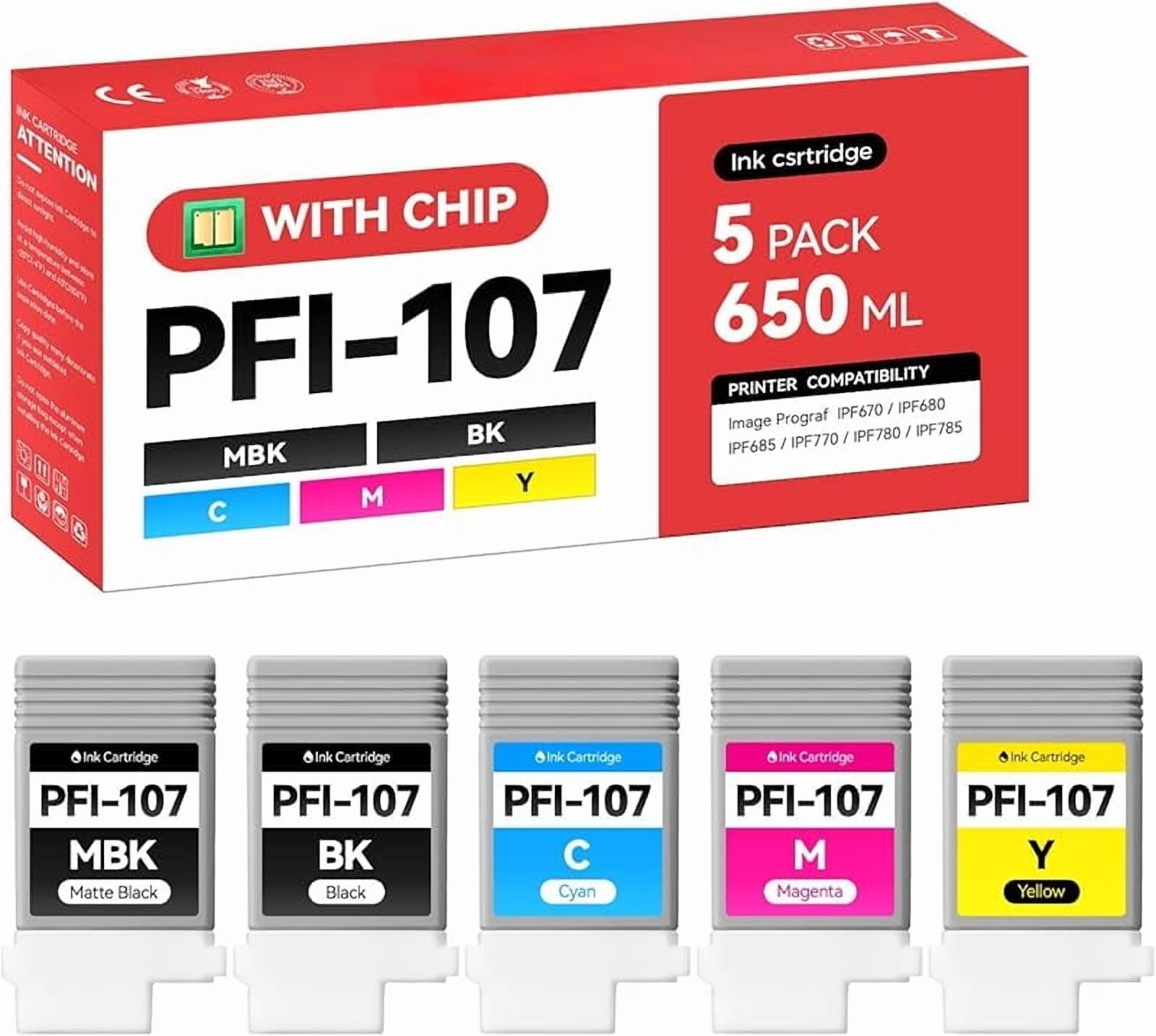 PFI-107 Ink Tank Set 5-Pack 130ml High Capacity Replacement for Canon ...
