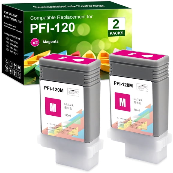 PFI-120 Ink Cartridge PFI-120 Meganta Inks Tank Compatible Replacement with imagePROGRAF TM-200 TM-205 TM-300 TM-305 2-Pack 130ml