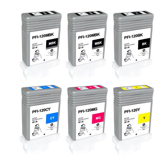 PFI-120 PFI120 Ink Cartridge Replacement for PFI-120MBK PFI-120BK PFI-120C PFI-120M PFI-120Y Ink Tank Compatible with Canon imagePROGRAF GP-200 GP-300 TM-200 TM-205 TM-300 TM-305 6-Pack 130ml