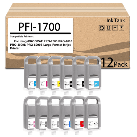 PFI-1700 Ink Tank for PFI1700 Ink Cartridge for imagePROGRAF PRO-2000 PRO-4000 PRO-4000S PRO-6000S Large-Form (12 Pack)