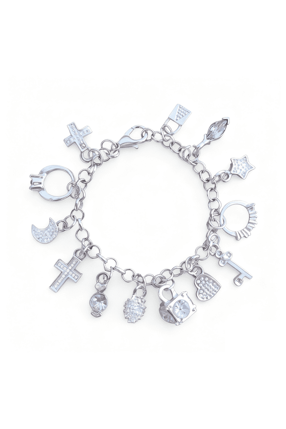 Sterling Silver Charm Bracelet with Silver Bracelet, Braided Cord, and Velvet Bag