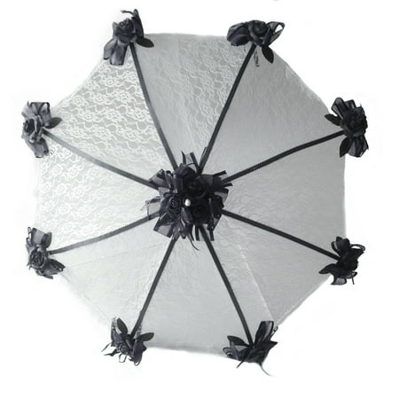 PFP 32" Bridal Shower Wedding Black Roses Umbrella Parasol